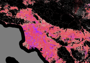 Map showing land covered in impermeable surfaces in Southern California